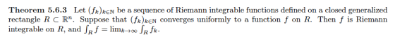 Theorem 5.6.3 Let (fk)ken be a sequence of Riemann integrable functions defined on a closed generalized rectangle R CR”. Supp