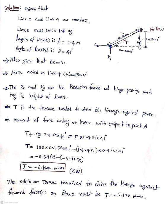 solution: Criven that Link 2 and Linx a are massless. EIN ܤܦܝܘܢ 1. p.4singi RE Link 3 mass (m)- 1.4 Kg longth of Linx() is de