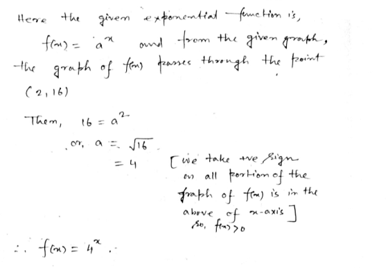 Here the given exponential function is, fromd=an and from the given grouph, the graph of time passes through the point (2,16)