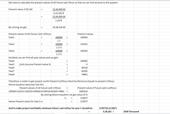 We have to calculate the present values of all future cash flows so that we can find answer to the quation Present value of $