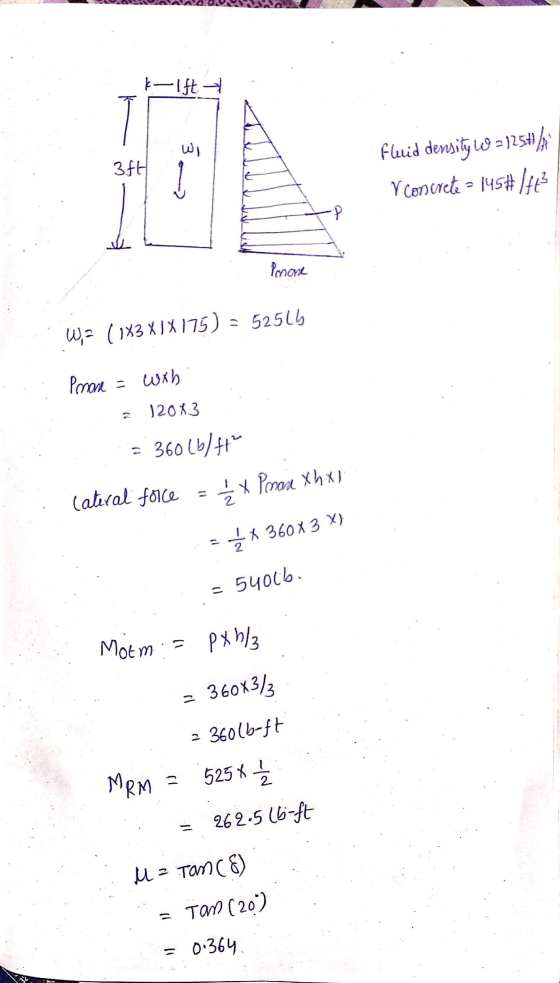 krift 36H Fluid density 60 =125#* Y concrete = 145#1413 more W2 (1X3 XIX 175) - 52516 Prone = wih 2 12083 = 360 (6/4 cateral