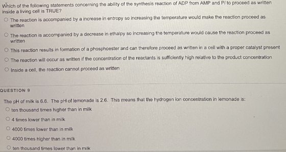 Which of the following statements concerning the ability of the synthesis reaction of ADP from AMP and Pi to proceed as writt