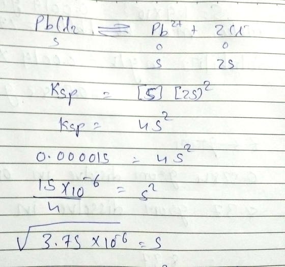 Pb 2+ + 2W lo s 25 Rsp a kapa [5] [2502 ust O us 0.00ools 15x10 6 = 3.75 X 100 as