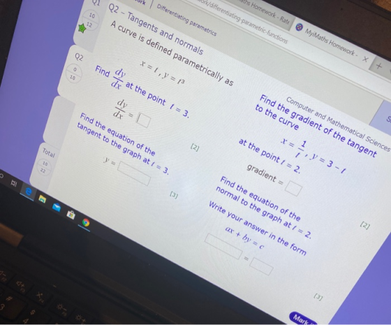 3 ths Homework - Rate My Maths Homework - X Differentiating parametrics k/differentiating parametric functions 10 Q2 - Tangen