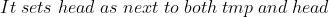 It\;sets\;head\;as\;next\;to\;both\;tmp\;and\;head