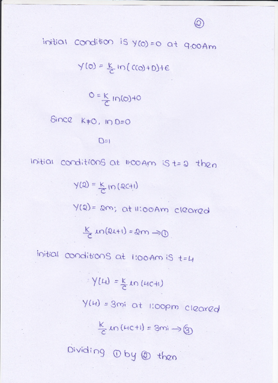 iritiai condition is yto)o at q,00Arm Since K40 , ln D-o initiai conditionS at CoAm iS t 2 then y) in (C) で initial conditio