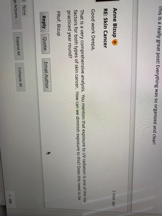 This is a really great post! Everything was so organized and clear! 2 days ago Anne Bizup RE: Skin Cancer Good work Deepa, Th