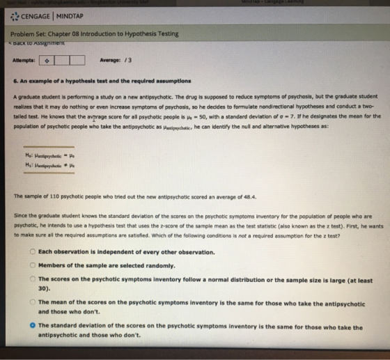 Merle birch Map CAPO CENGAGE | MINDTAP Problem Set: Chapter 08 Introduction to Hypothesis Testing Back to Assignment Attempts