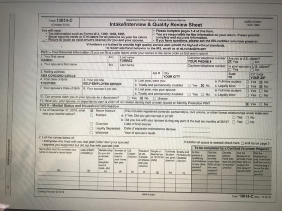 AO OUR CITY Department of the Treasury Service OMB Number Form 13614-C 2010 Intake/Interview & Quality Review Sheet You will