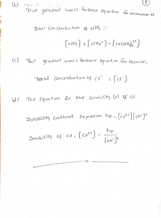 The general mass balance sau i mass balance Equation for ammonia- Total Concentration of Mitt i [Nts] + [NH4+] + [cd (NH3) t]