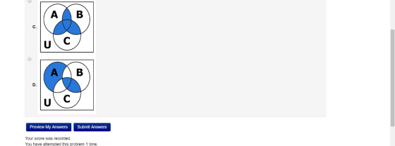A B C. D. UC Preview My Answers Submit Answers Your score was recorded. You have attempted this problem 1 time