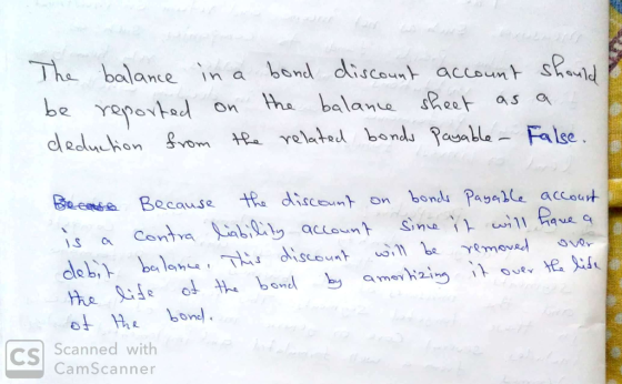Post The balance in a bond discount account should be reported on the balance sheet as a deduction from the related bonds pay