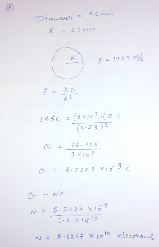 E = 1450 N/C 22. = (3xlog )(g. ) o- 2 32 1.450 O- = 구6.705 gxlo O- 52.2 ×10 8.5227×109 1-6 X103 N 3267 x o1o elecron