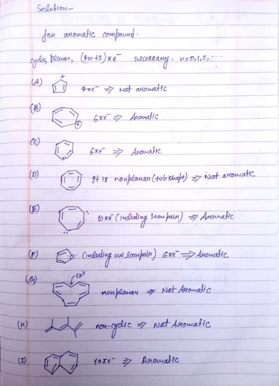 Solution- four aromatic compound - cyclis, prouer, (2n +2)ñé recebBasey. 1z0,1,2,.. que 7 not aromatic Ghé 7 Aromatic It is n