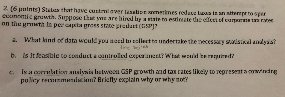 2. (6 points) States that have control over taxation sometimes reduce taxes in an attempt to spur economic growth. Suppose th