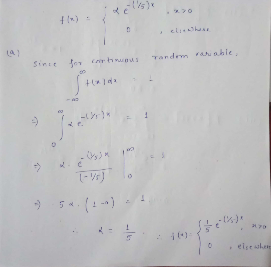 a) Since foγ con ti nu o u s γandom vari able -00 OD (Vs) 5 , elsewhere