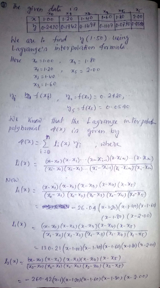 ® The given data in 1 x 1100 .20 40 760 11.50 12.00 | 5 10.2420 0.1942 10- 1497 10.1109 10.079010.05to We are to find 2 (1.50
