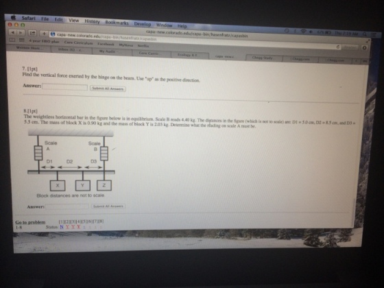Find the vertical force exerted by the hinge on th