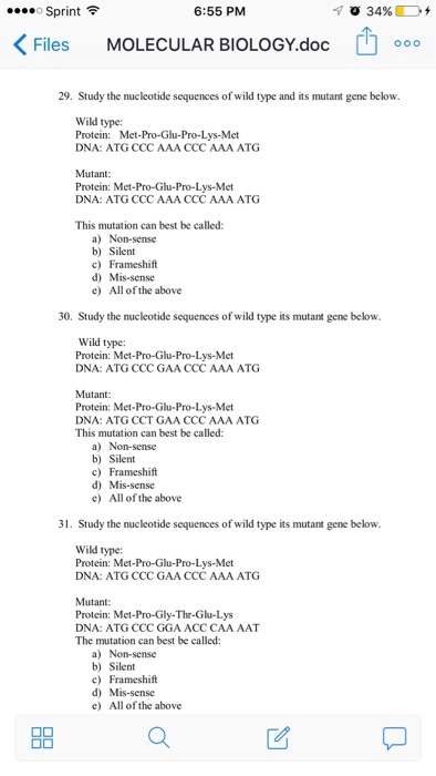 Study the nucleotide sequences of wild type and it