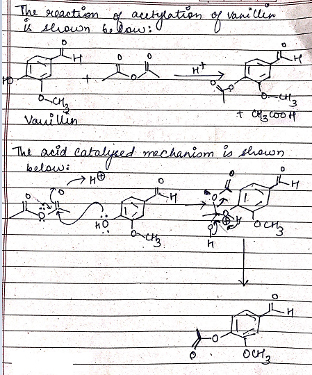 The reaction of acetylation of vane 0 :سيما ما وجمالا och Vouillin 3 Cook shown The acid catalysed, below: JEH ourta