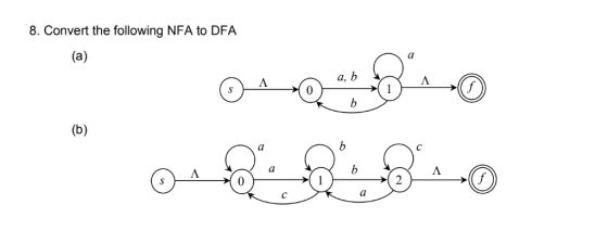 8. Convert the following NFA to DFA a,