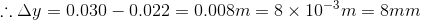 \therefore \Delta y=0.030-0.022=0.008m=8 \times 10^{-3}m=8mm