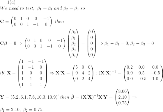 1(a) We need to test, B1 = 84 and B2 = B3 so (01 00 -1 0 0 1 -1 0 ) 10 10 0 -1 CB=0=1 O 0 1 -1 0 cs=o=(!! : 2 (0-0--------- 0