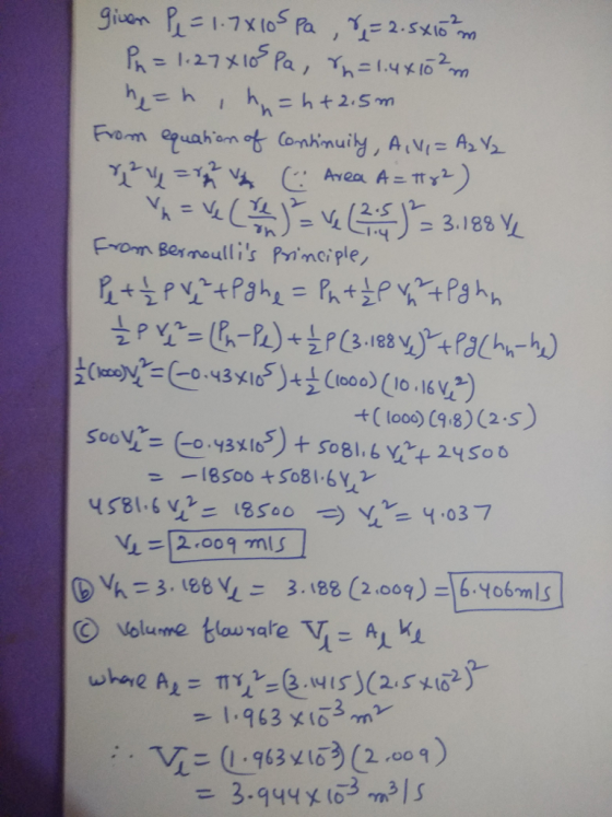 3.188 Y Fvorm Bermoullis Pnciple (1000) (98) (2.s) V1 =12,009 께S