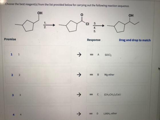 Choose the best reagent(s) from the list provided below for carrying out the following reaction sequence. OH ОН Premise Respo