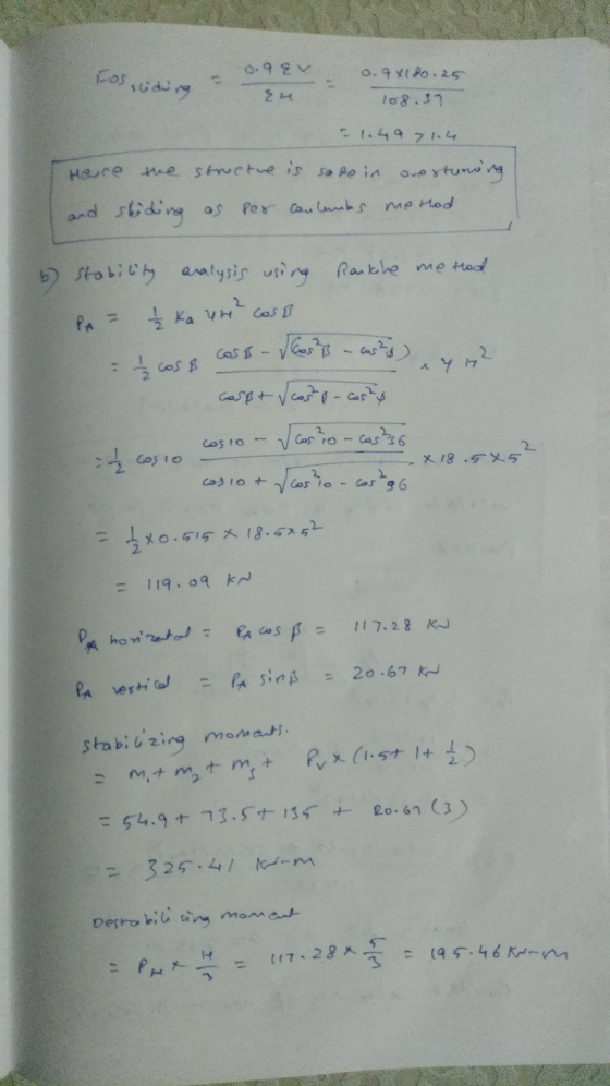 Fosding - 0.9&v En 0.9x180.25 108.17 Here the and sliding structue is sode in overtuning as per canlands method COSB - Cos?}