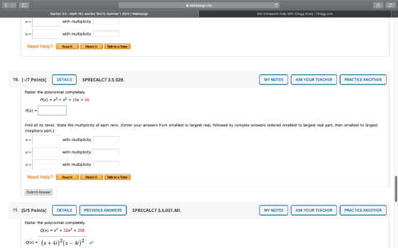 webassian.net Section 3.5 - Math 187, section 16373, Summer 1 2020 | WebAssign Get Homework Help With Chagg Study Chagg.com w