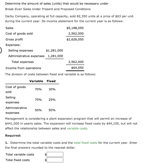 Determine the amount of sales (units) that would be necessary under Break-Even Sales Under Present and Proposed Conditions Da