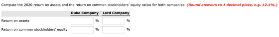 Compute the 2020 return on assets and the return on common stockholders equity ratios for both companies. (Round answers to