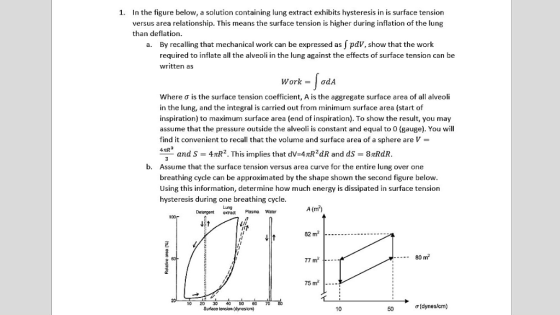 1. In the figure below, a solution containing lung extract exhibits hysteresis in is surface tension versus area relationship