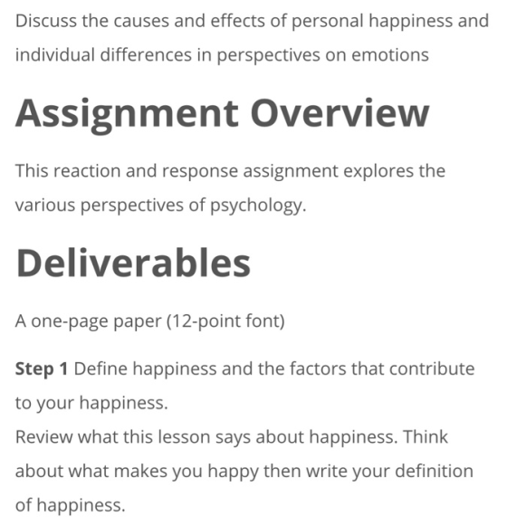 Discuss the causes and effects of personal happiness and individual differences in perspectives on emotions Assignment Overvi