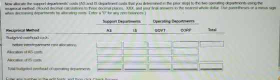 Now allocate the support departments costs (AS and IS department costs that you determined in the prior step) to the two ope