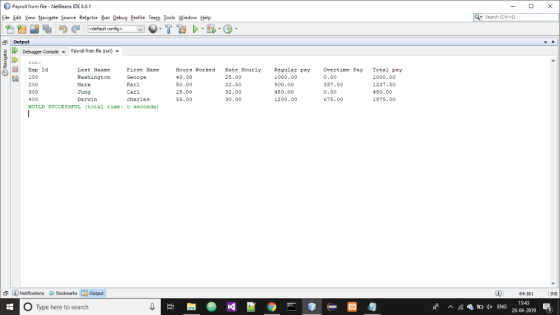 Payroll from file - NetBeans IDE 8.0.1 Search (Ctrl+1) File Edit View Navigate Source Refactor Ru Debug Profile Team Iools Wi