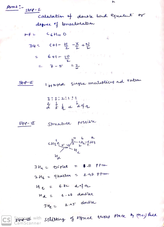 rom step- as to calulation of double band equalent degree of unsaturation CGHIO O Du = c+1- H - 2 + = 7-5 = ? St-p- ratan HNM