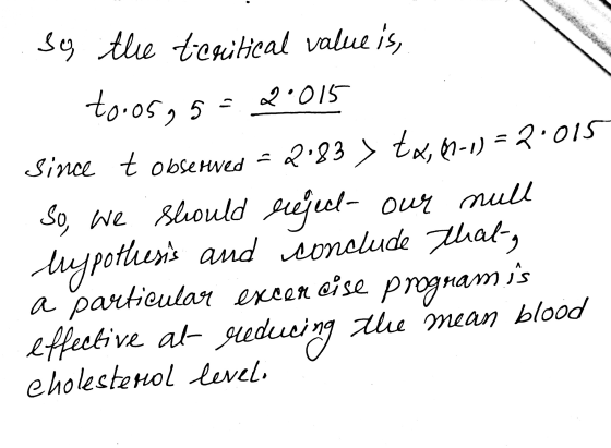 Be thee teruitical value is, tooos, 5 2.015 Since t observed a 2.83 » t«, 81-1) = 2.015 So, we should prejud- our null duypot
