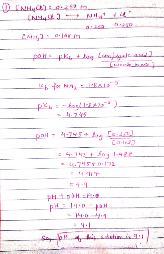 (0) LINH, C1: 0: 250 m InHyCl. I Nyt tu 0.168 m pole_pKb Ilog Iconjugak asid] I weak to asse] kb for N M - 108x10-5 pky-log(1