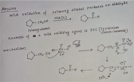 Answer Mild oxidation of primary alcohol produces an aldehyde ♡ CH₂OH Mild [o] D EH Primary alcohol example of a mild oxidizi