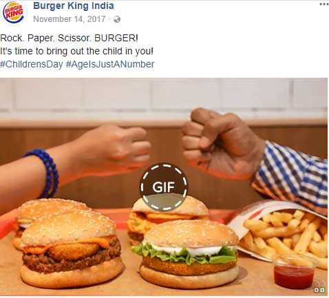 Burger King India November 14, 2017- Rock. Paper. Scissor. BURGER! Its time to bring out the child in you! #ChildrensDay #AgelsJustANumber IGIF