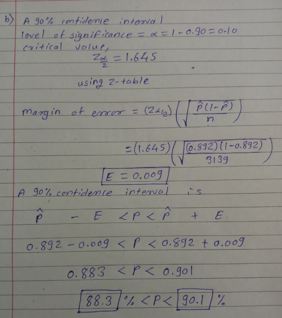 bl-A-g0% con fidemie interval level of signit itanie90 critical value 1.64 5 2 using Z-table 313g A g07, contiden e interni al ts
