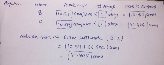 Augwer, - Atom B f Atomic mass #Atong man in comperend [10.811) anulatem x (1 atory = (10.811] amy 118.998 amalatem x [3 ater