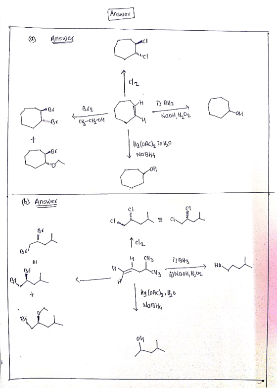 Answer Answer] a) Answer V VH ) B43 06 Bro < NaOH, H2O2 CH-CH-oh CH2 16 Hg (DAC), in tho Na344 (b) Answer load 4 CH3 JBH3 HO