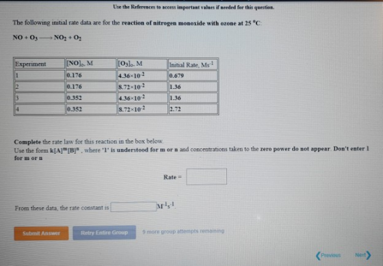 Use the References to access important values if needed for this question. The following initial rate data are for the reacti