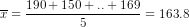 \overline{x}= \frac{190+150+..+169}{5}=163.8