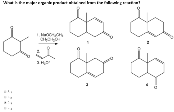 What is the major organic product obtained from the following reaction? da da 1. NaOCH2CH3 CH3CH2OH & 3.H30*