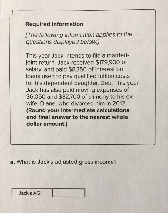 Required information [The following information applies to the questions displayed below.) This year Jack intends to file a m