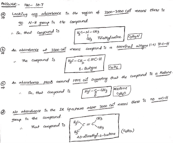 It/- lo-T any a bsobance ? no Nhe Compound . S, that compound is 6 An abtosbance at 3300 c means comounf 3 a tesmina alkyne liej ECH The Compound is 2) An absosbane ain thak the Compoundlhetone os asun So, that com pound s cetone no -crt ONlo aboxbance in the 2R Speutoum atove 3000 Cm means there Jorup fn the conpound! That compou -2-butene(Cstt)